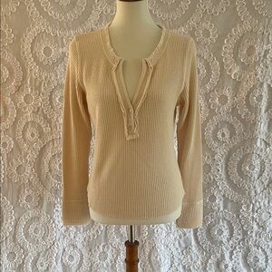Dear John Cream Thermal Henley Long Sleeve Top v-neck with buttons